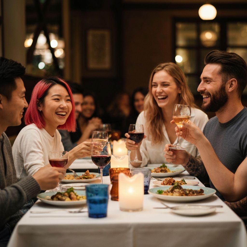 Friends enjoying dinner at Curly's
